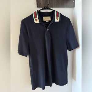 Dark Blue Cotton Polo Web & Feline Head - Size Small